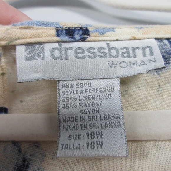 Dressbarn Woman Maxi Dress 18 W Beige Linen VTG Floral Sleeveless Casual 418 - Picture 8 of 13